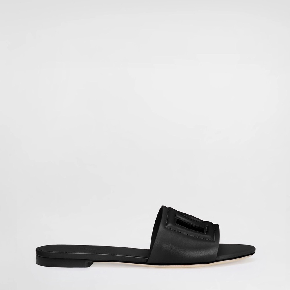 Elegant Black Slide Sandals - Calfskin slides with DG Millennials logo